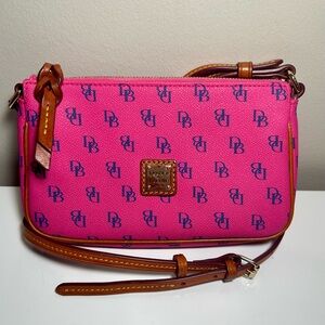 Dooney & Bourke Gretta Rosie Logo Print Crossbody Pouchette Bag Fuchsia EUC